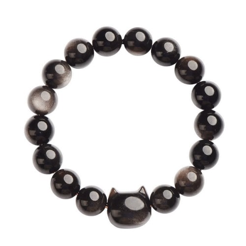 Gold & Silver Sheen Obsidian Lucky Cat Protection Bracelet Gold & Silver Sheen Obsidian Lucky Cat Protection Bracelet