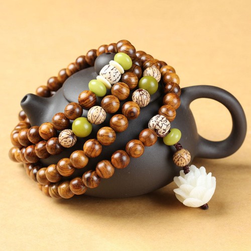 Tibetan Rosewood Lotus Mala Protection Necklace Bracelet