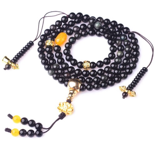 108 Black Obsidian Lotus Fulfillment Mala Bracelet 108 Black Obsidian Lotus Fulfillment Mala Bracelet