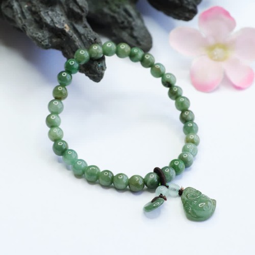 Laughing Buddha Cyan Jade Healing Bracelet Laughing Buddha Cyan Jade Healing Bracelet