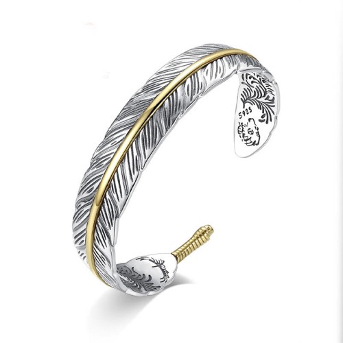 Feather Carved Luck Wealth Cuff Bracelet Feather Carved Luck Wealth Cuff Bracelet