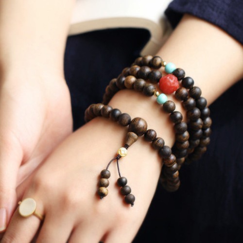 108 Mala Beads Agarwood Red Agate Turquoise Peace Bracelet 108 Mala Beads Agarwood Red Agate Turquoise Peace Bracelet