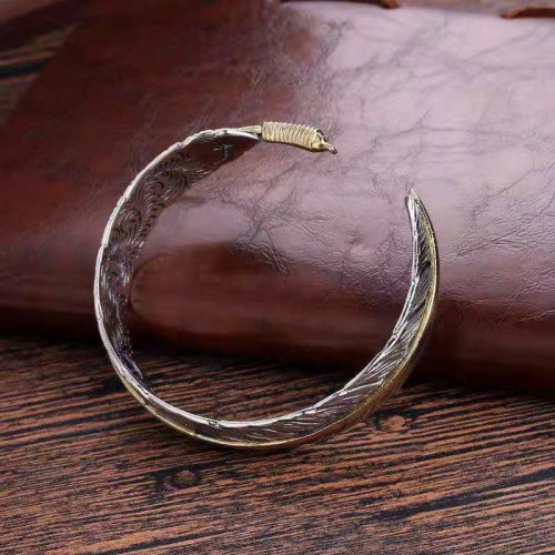 Feather Carved Luck Wealth Cuff Bracelet Feather Carved Luck Wealth Cuff Bracelet