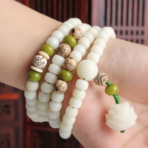 White Jade Bodhi Lotus Mala Necklace Bracelet White Jade Bodhi Lotus Mala Necklace Bracelet