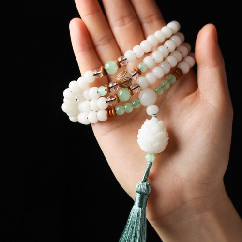 White Bodhi Seed Mala 108 Beads Protection Bracelet White Bodhi Seed Mala 108 Beads Protection Bracelet