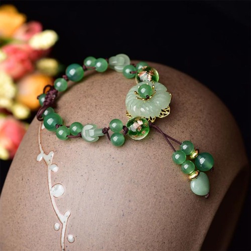 Green Jade Dangling Flower Luck Bracelet Green Jade Dangling Flower Luck Bracelet