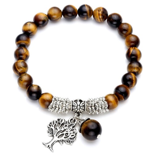 Natural Gemstone Tree of Life Lucky Charm Bracelet
