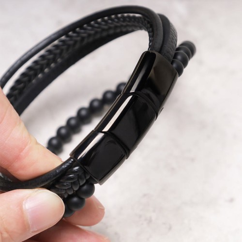 Lava Rock Black Onyx Leather Bracelet Lava Rock Black Onyx Leather Bracelet