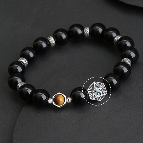 925 Silver Black Obsidian Eye of Providence Bracelet 925 Silver Black Obsidian Eye of Providence Bracelet