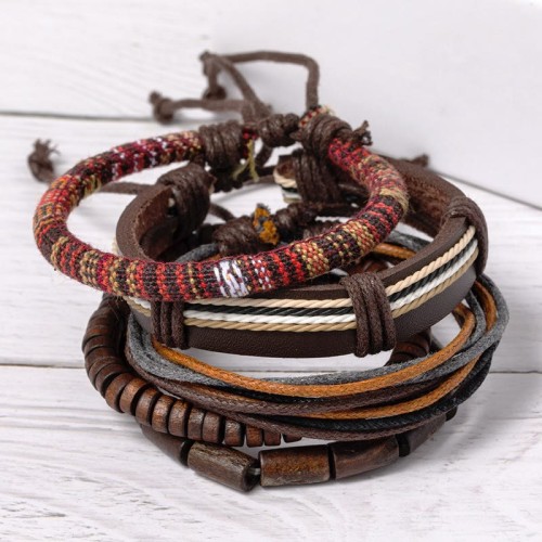 Hemp Cord Wood Beads Leather Bracelet Hemp Cord Wood Beads Leather Bracelet