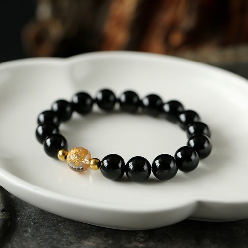 Black Obsidian White Crystal Dragon Strength Bracelet Black Obsidian White Crystal Dragon Strength Bracelet