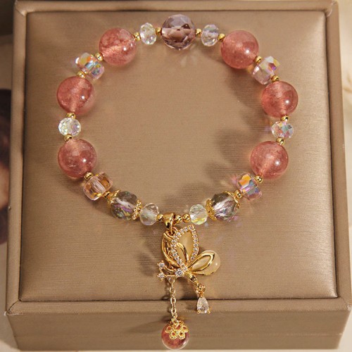 Strawberry Quartz Butterfly Charm Healing Bracelet Strawberry Quartz Butterfly Charm Healing Bracelet