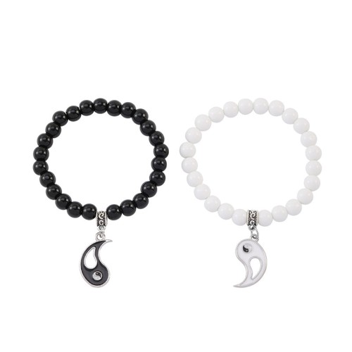 Black Onyx White Turquoise Yin Yang Protection Couple Bracelet Black Onyx White Turquoise Yin Yang Protection Couple Bracelet