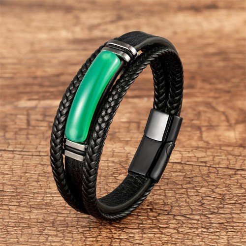 Green Agate Power Leather Bracelet Green Agate Power Leather Bracelet