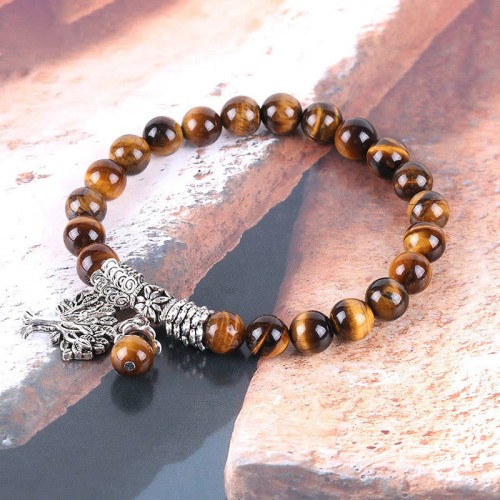 Natural Gemstone Tree of Life Lucky Charm Bracelet