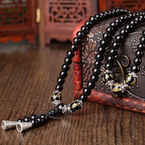 Black Obsidian Six True Words Protection Bracelet Black Obsidian Six True Words Protection Bracelet