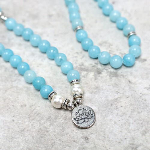 Amazonite Stone Healing Lotus Mala Bracelet Amazonite Stone Healing Lotus Mala Bracelet