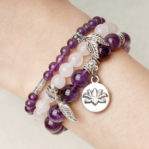 3PCS Natural Quartz Crystal Lotus Healing Bracelet 3PCS Natural Quartz Crystal Lotus Healing Bracelet