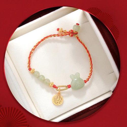 Silver Rabbit Hetian Jade Luck Bracelet