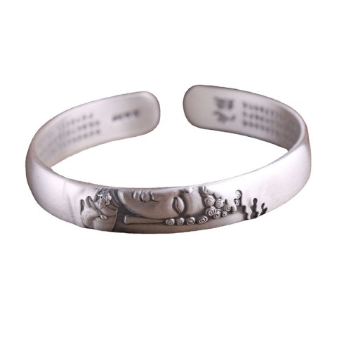 999 Sterling Silver Buddha Head Heart Sutra Serenity Bangle 999 Sterling Silver Buddha Head Heart Sutra Serenity Bangle