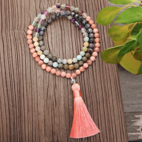 108 Mala Beads Fluorite Black Glitter Stone Protection Bracelet