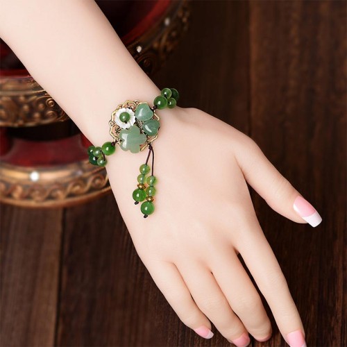 Green Jade Dangling Flower Luck Bracelet Green Jade Dangling Flower Luck Bracelet