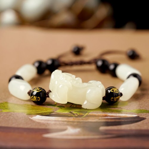 Hetian White Jade PiXiu Wealth String Bracelet