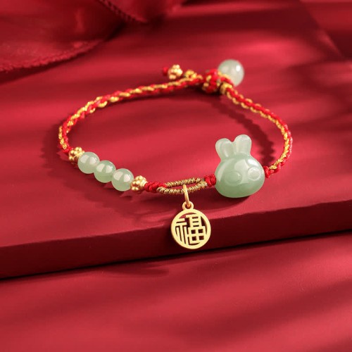 Silver Rabbit Hetian Jade Luck Bracelet