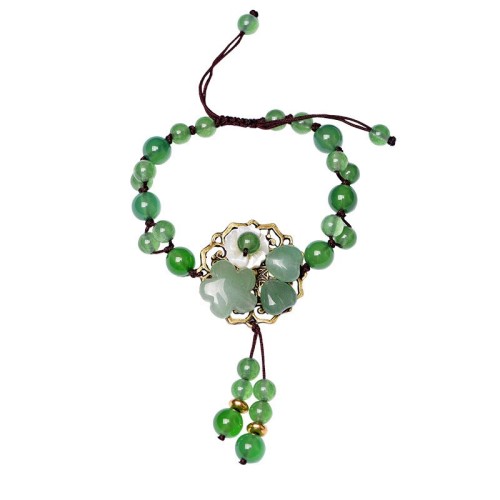Green Jade Dangling Flower Luck Bracelet Green Jade Dangling Flower Luck Bracelet