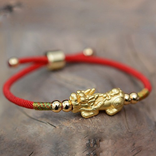24K Gold-Plated PiXiu Luck Red String Bracelet 24K Gold-Plated PiXiu Luck Red String Bracelet