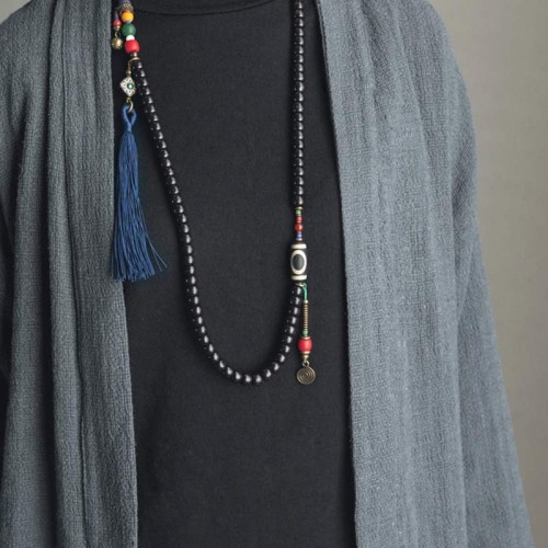 108 Beads Ebony Wood Dzi Bead Balance Bracelet 108 Beads Ebony Wood Dzi Bead Balance Bracelet