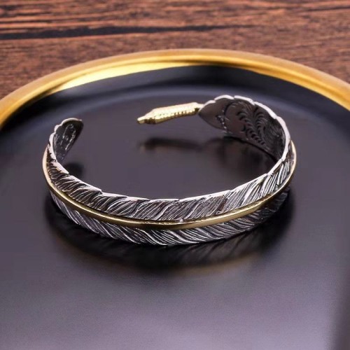 Feather Carved Luck Wealth Cuff Bracelet Feather Carved Luck Wealth Cuff Bracelet