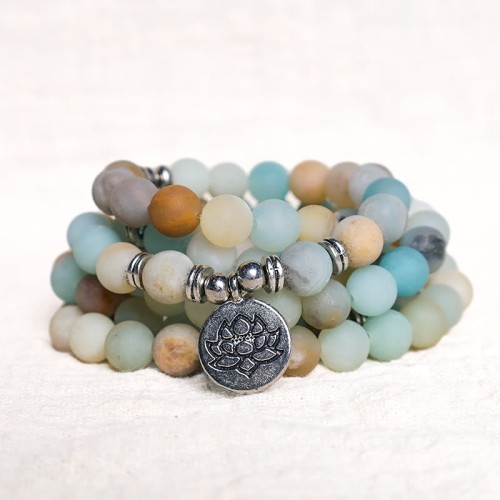 Amazonite Stone Blessing Lotus Mala Bracelet Amazonite Stone Blessing Lotus Mala Bracelet