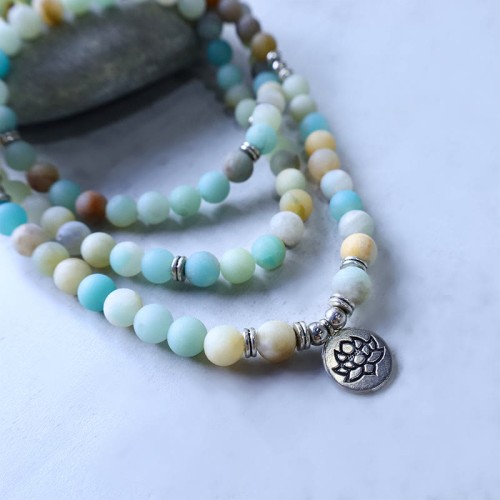 Amazonite Stone Blessing Lotus Mala Bracelet Amazonite Stone Blessing Lotus Mala Bracelet