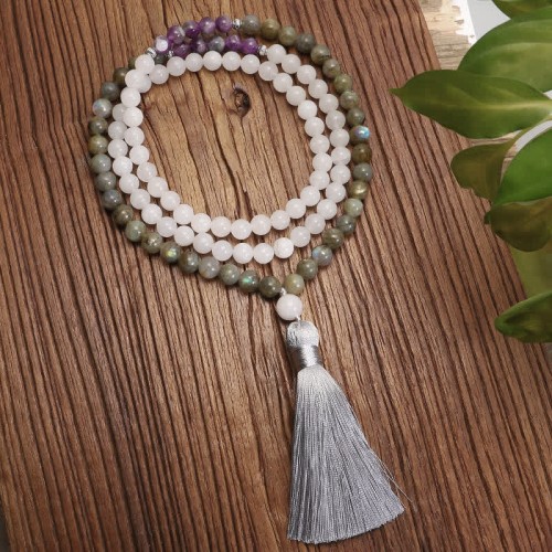 108 Beads White Agate Amethyst Protection Bracelet 108 Beads White Agate Amethyst Protection Bracelet