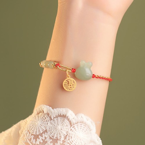Silver Rabbit Hetian Jade Luck Bracelet