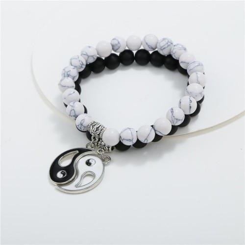 2pcs Black Onyx White Turquoise Yin Yang Bracelet 2pcs Black Onyx White Turquoise Yin Yang Bracelet