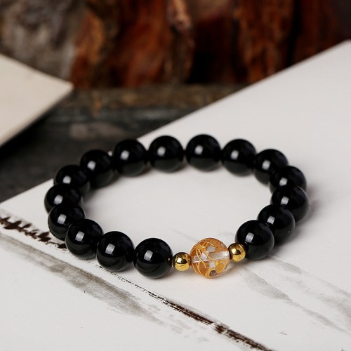 Black Obsidian White Crystal Dragon Strength Bracelet Black Obsidian White Crystal Dragon Strength Bracelet
