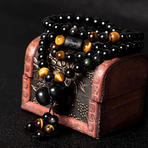 Black & Rainbow Obsidian Gourd Blessing Bracelet Black & Rainbow Obsidian Gourd Blessing Bracelet