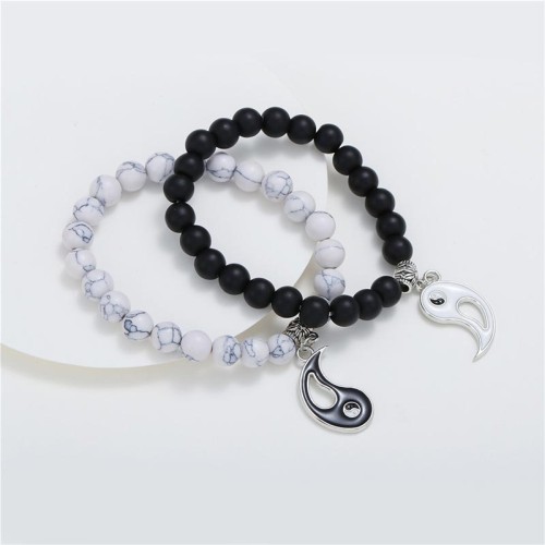 2pcs Black Onyx White Turquoise Yin Yang Bracelet 2pcs Black Onyx White Turquoise Yin Yang Bracelet