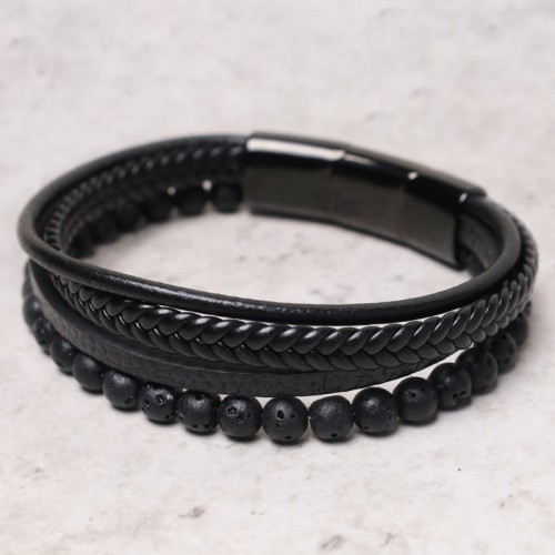 Lava Rock Black Onyx Leather Bracelet Lava Rock Black Onyx Leather Bracelet