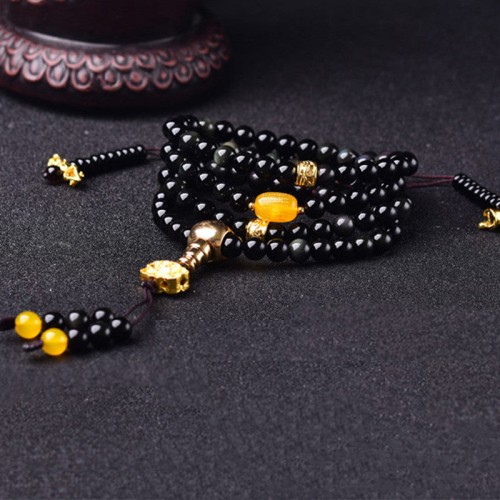 108 Black Obsidian Lotus Fulfillment Mala Bracelet 108 Black Obsidian Lotus Fulfillment Mala Bracelet