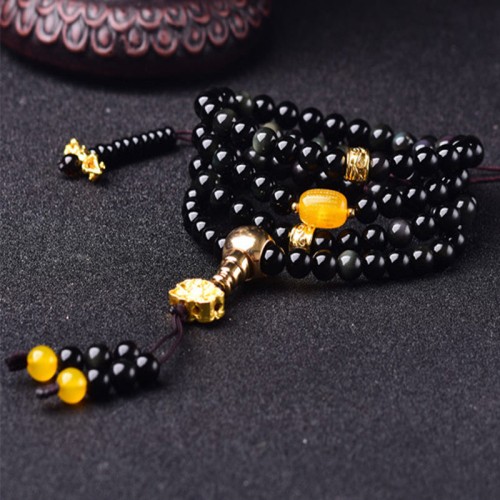 108 Black Obsidian Lotus Fulfillment Mala Bracelet 108 Black Obsidian Lotus Fulfillment Mala Bracelet