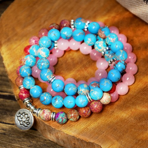 Tibetan Purple Miano Lotus Mala Bracelet