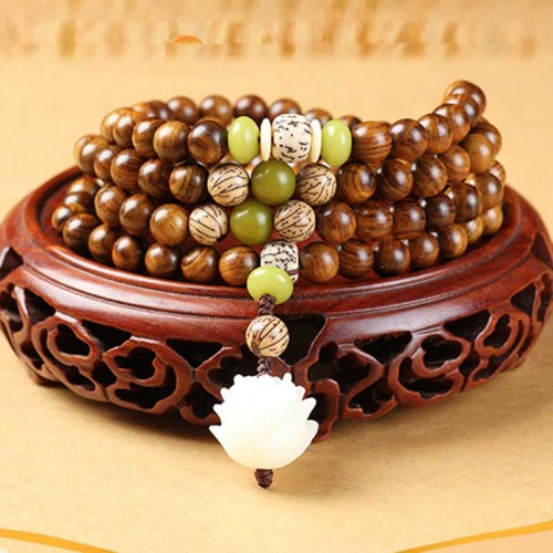 Tibetan Rosewood Lotus Mala Protection Necklace Bracelet