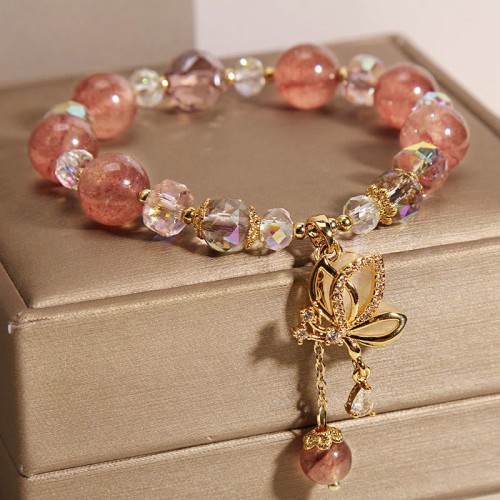 Strawberry Quartz Butterfly Charm Healing Bracelet Strawberry Quartz Butterfly Charm Healing Bracelet