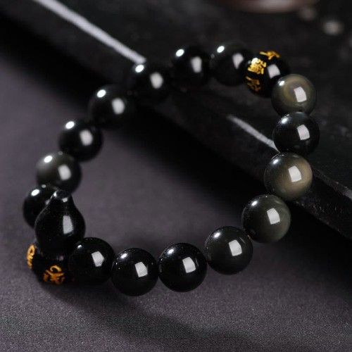 Rainbow Obsidian Gourd Om Mani Padme Hum Bracelet Rainbow Obsidian Gourd Om Mani Padme Hum Bracelet