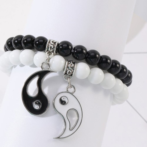 Black Onyx White Turquoise Yin Yang Protection Couple Bracelet Black Onyx White Turquoise Yin Yang Protection Couple Bracelet