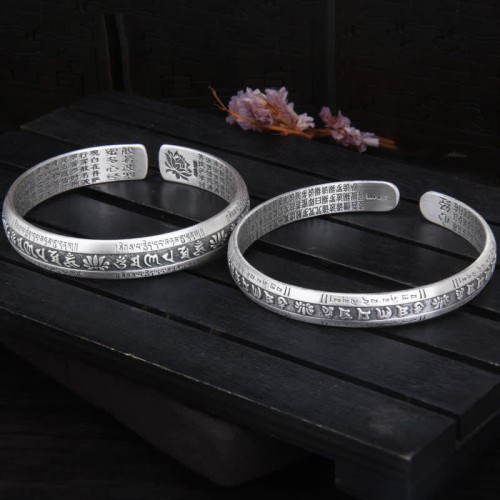 999 Sterling Silver Om Mani Padme Hum Lotus Peace Bracelet 999 Sterling Silver Om Mani Padme Hum Lotus Peace Bracelet