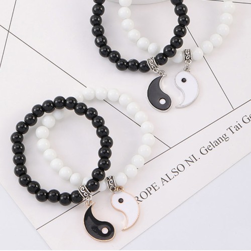 Black Onyx White Turquoise Yin Yang Protection Couple Bracelet Black Onyx White Turquoise Yin Yang Protection Couple Bracelet